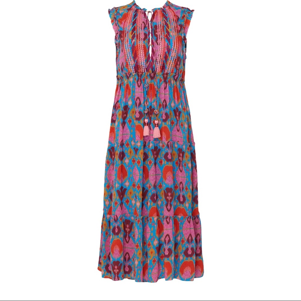 Figue Vibrant Pink & Blue Printed Midi Dress